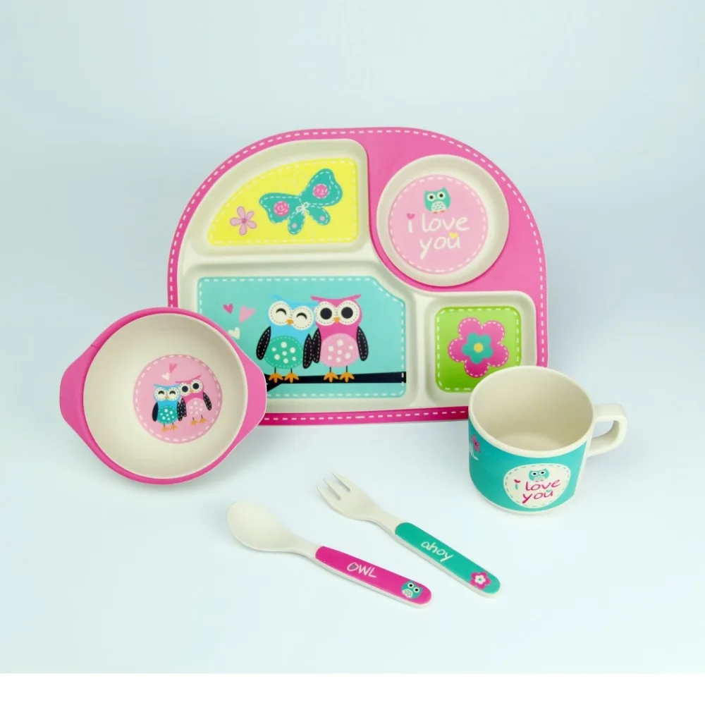 Baby Kids children bamboo fiber tableware set dinnerware Learnning