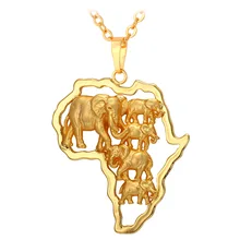 font b U7 b font African Map Elephant Necklaces Pendants Yellow Gold Platinum Plated Wholesale