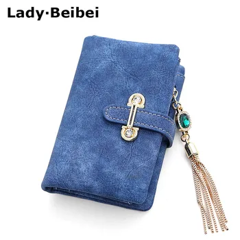 

Lady Beibei Women Wallets Drawstring Nubuck Leather Zipper Wallet Women's Short Purse Retro Tassels Clutch and card holder