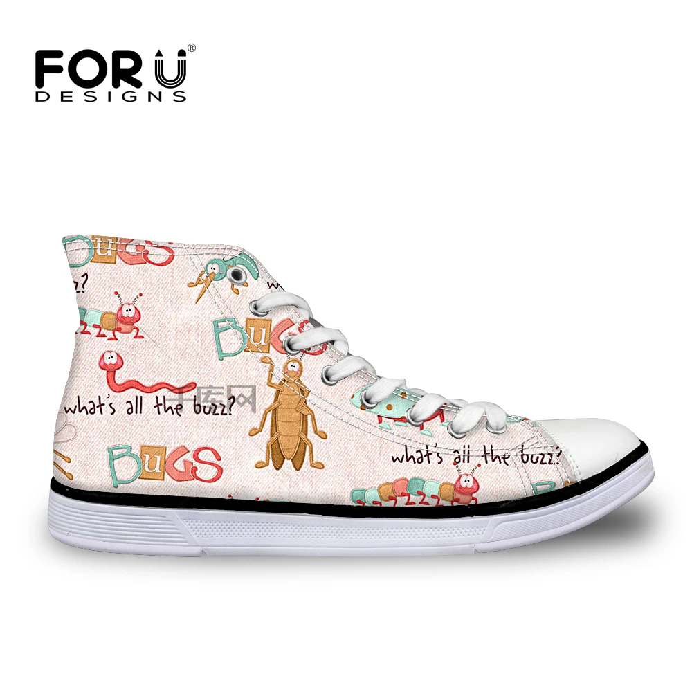 

FORUDESIGNS Autumn Women's Vulcanized Shoes Cute Animal Pattern Women High Top Casual Canvas Shoes for Woman Lace-up Flats Shoe