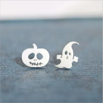 

New 925 Silver Halloween Pumpkin Ghost Stud Earring For Women Girl Asymmetry Earring Sterling-Silver-Jewelry BrincosES013