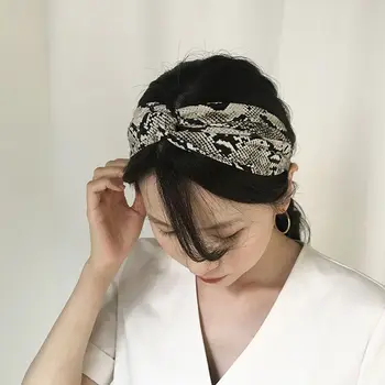 

Fashion Women Occident Headband Girl's Snake Printed Hairband Lady's Cross Wild Hair Accessories Headwrap Bandage