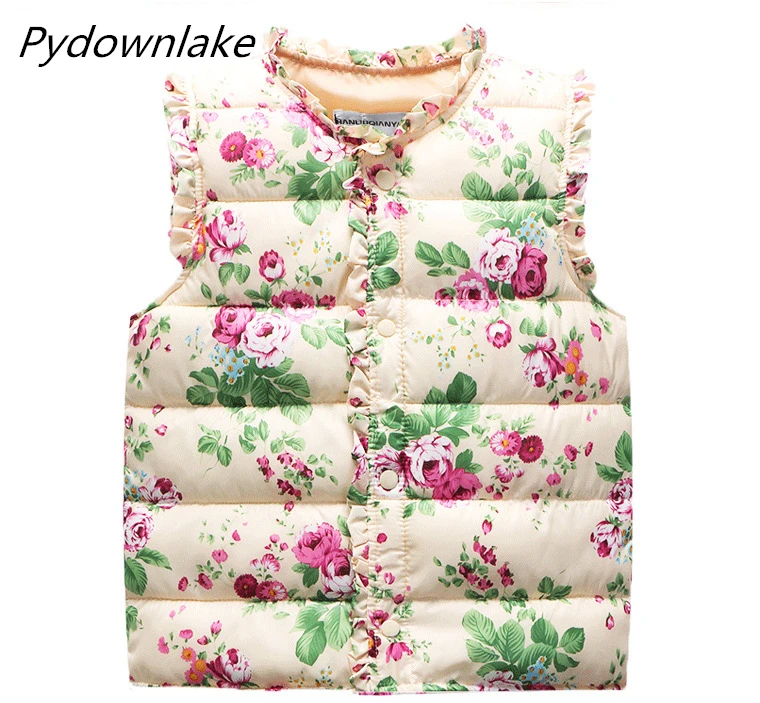 

Hot Sale Kids Autumn Spring Winter Baby Girls Vests gilet Flower Printed weskit without Hooded Outerwear Padded waistcoat
