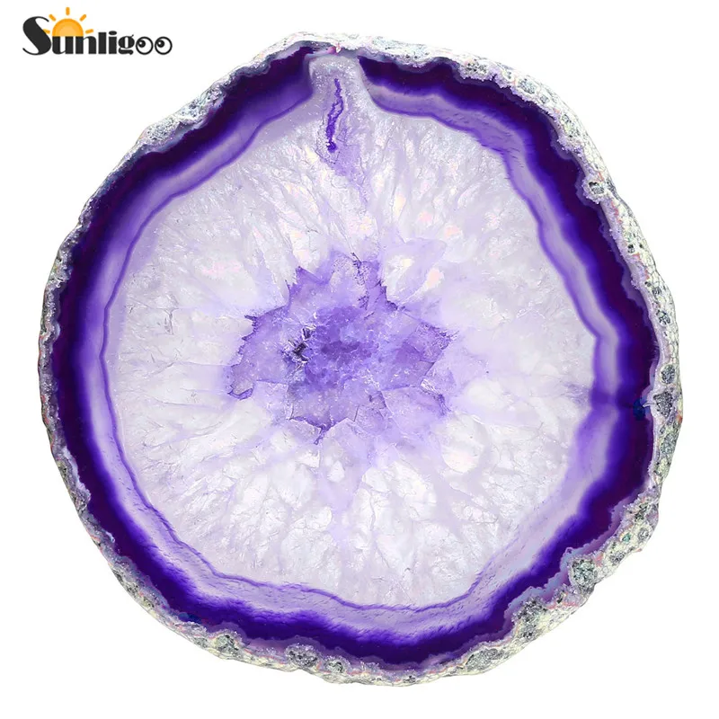 Kopen Sunligoo Natuurlijke Agaat Slice Nightl Licht Paars Geverfd Minerale Rock Geode Druzy Slice Led Night Desk Tafellamp Kerst