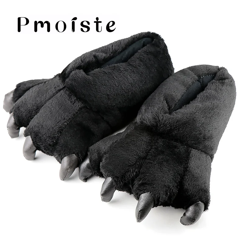Baratos Zapatillas de mujer tamaño grande 39 46 Zapatillas de casa de las señoras moda totem garras de oso de pana sólido sintético divertido zapatos de mujer