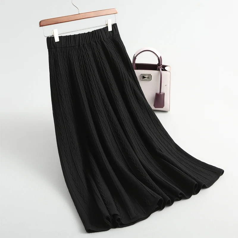 Women solid color denim skirts casual knit pleated skirtin Skirts from
