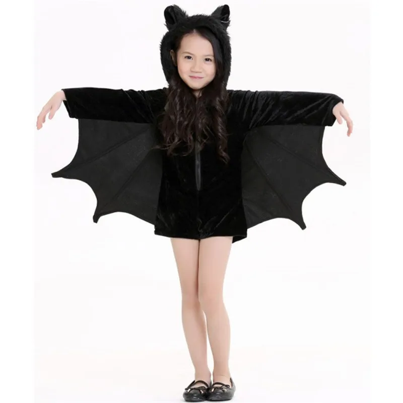 

Takerlama Halloween Purim Carnival Kids Adults Black Bat Vampire Costumes Children Short Fantasia Cosplay Costume Jumpsuits