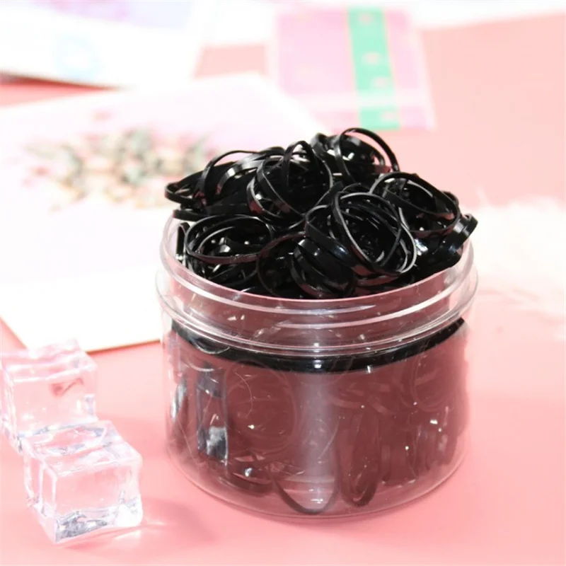 800Pcs/Lot Mini Elastic Hair Bands Hair Accessories Gift Box Set Candy Color Disposable Rubber Band Cute Hair Bands for Girls - Color: Black