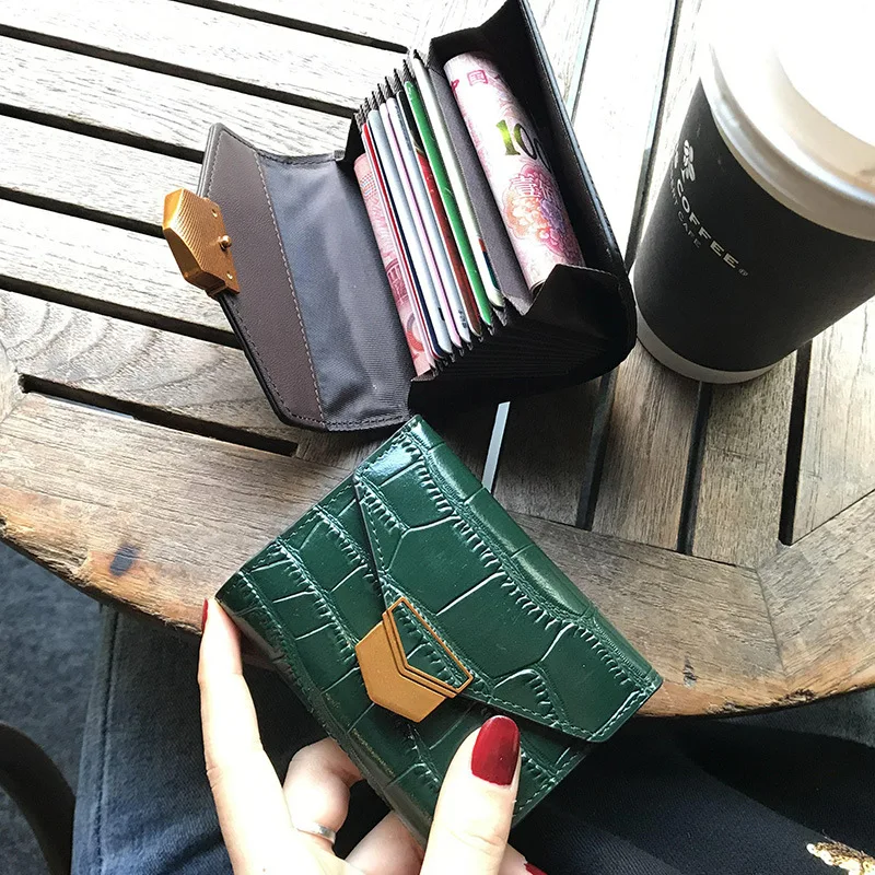 

New Orange Card Holder Women genuine leather Alligator Designer Bags business credit ID card holders Ladies short wallet