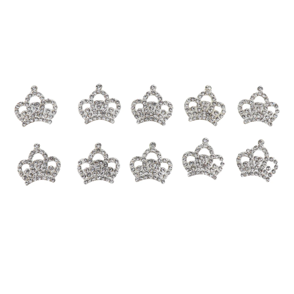 Phenovo 10pcs Crystal Diamante Crown Embellishments Wedding Dress Decoration Gift DIY Accessories Crafts 23x23mm 