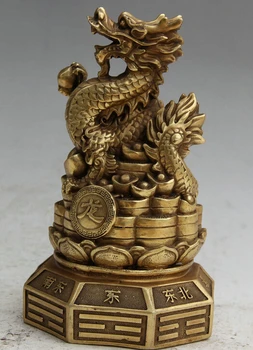 

fast shipping USPS to USA S1989 8" Chinese Brass Wealth animal Feng Shui Zodiac Year Dragon Statue sculpture