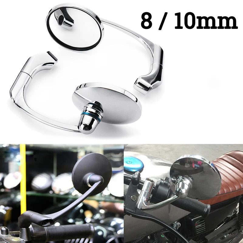 

1 Pair Of Motorcycle Mirrors 8/10mm Black/Silver Universal Round Rearview Side Mirrors Suitable For Bobber Cafe Racer Accessory
