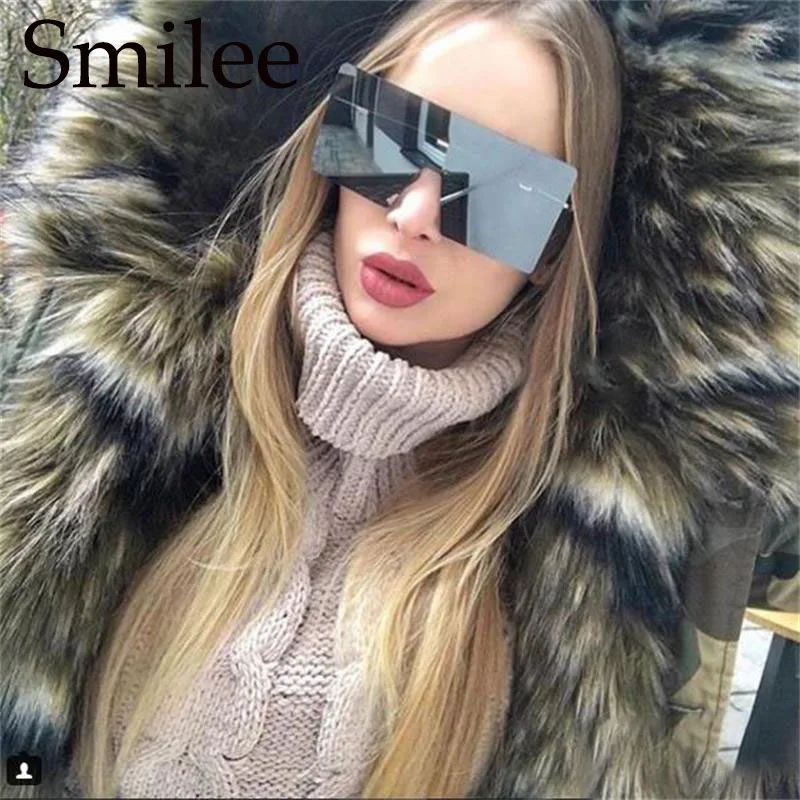 

Oversized Mirror Sunglasses Female Vintage Large Square Sun Glasses Siamese Rimless Shades Fashion 2019 Flat Top Glasses Woman