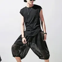 Новая необычная Личность Мужская одежда Ложные из двух частей шаровары для ночного клуба стилист семь очков/девять очков брюки-шаровары