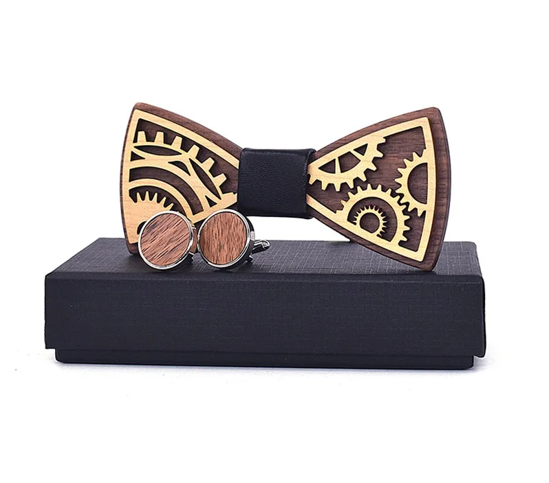 Fashion Handmade wooden MAN'S bow tie gearwheel tie/Brooch/Broth/Cufflinks BOX PACKAGE for party wedding 1set | Украшения и
