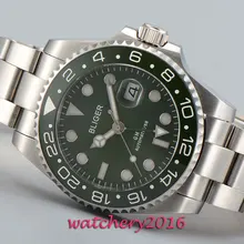 Fashion 43mm Bliger sapphire glass green dial date green ceramic bezel GMT Automatic movement Men s