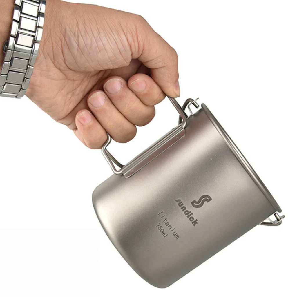 

750ML Titanium Camping Pot with Lid, Portable Water Mug Cup Cookware for Outdoor Backpacking Picnic Cooking