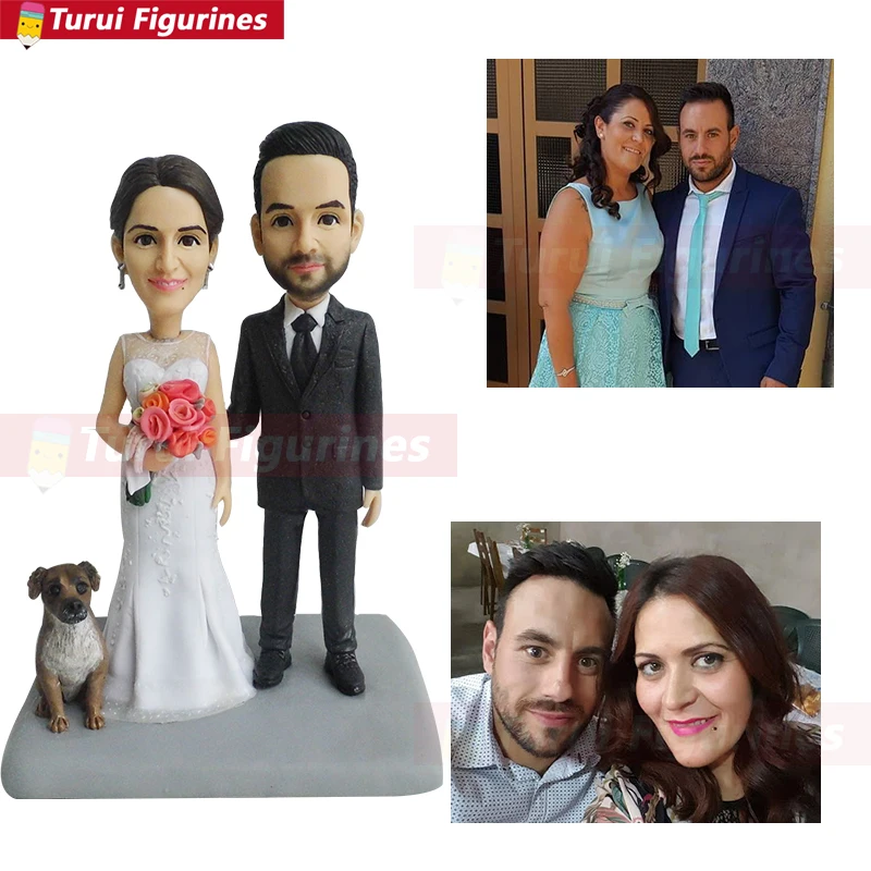 Wedding Cake Topper Con Il Cane Figurine Fare Una Bambolina Personalizzata Mini Me Statua Del Cane Coppia Figurine Bambolina Personalizzata Da Sposa T