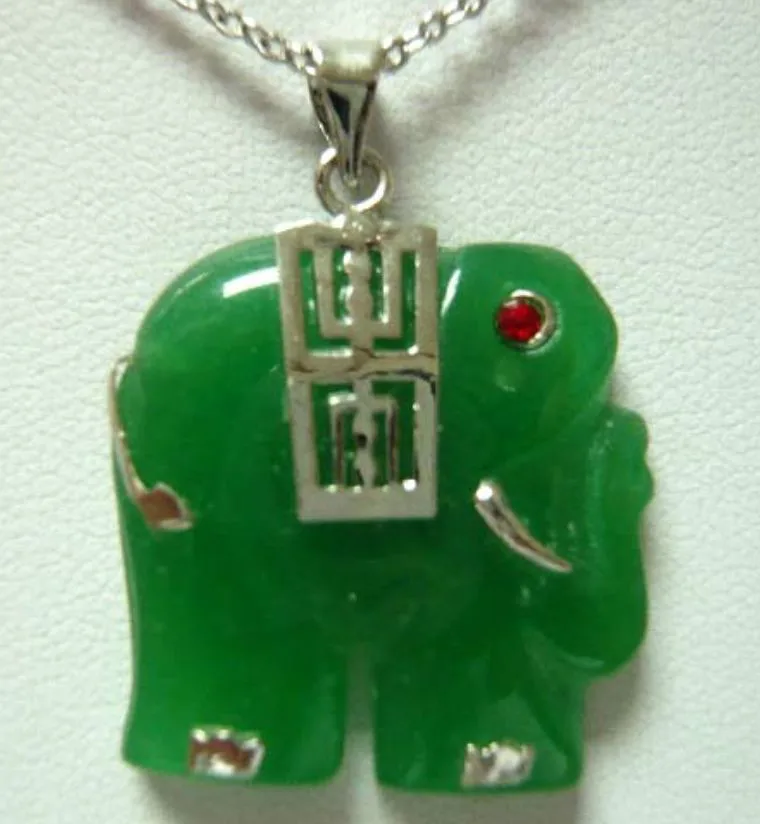 White gold 18K GP Green Jade elephant women' s Bridal wedding Jewelry