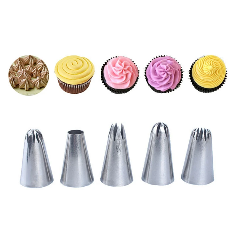 

5pcs Large Metal Cake Cream Decoration Tips Stainless Steel Piping Icing Nozzles Cake Fondant Decor Tip Nozzle Cake Baking Tools