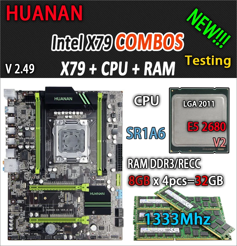 

HUANAN golden V2.49 X79 motherboard LGA2011 ATX combos E5 2680 v2 SR1A6 4 x 8G 32GB 1333Mhz USB3.0 SATA3 PCI-E NVME M.2 SSD