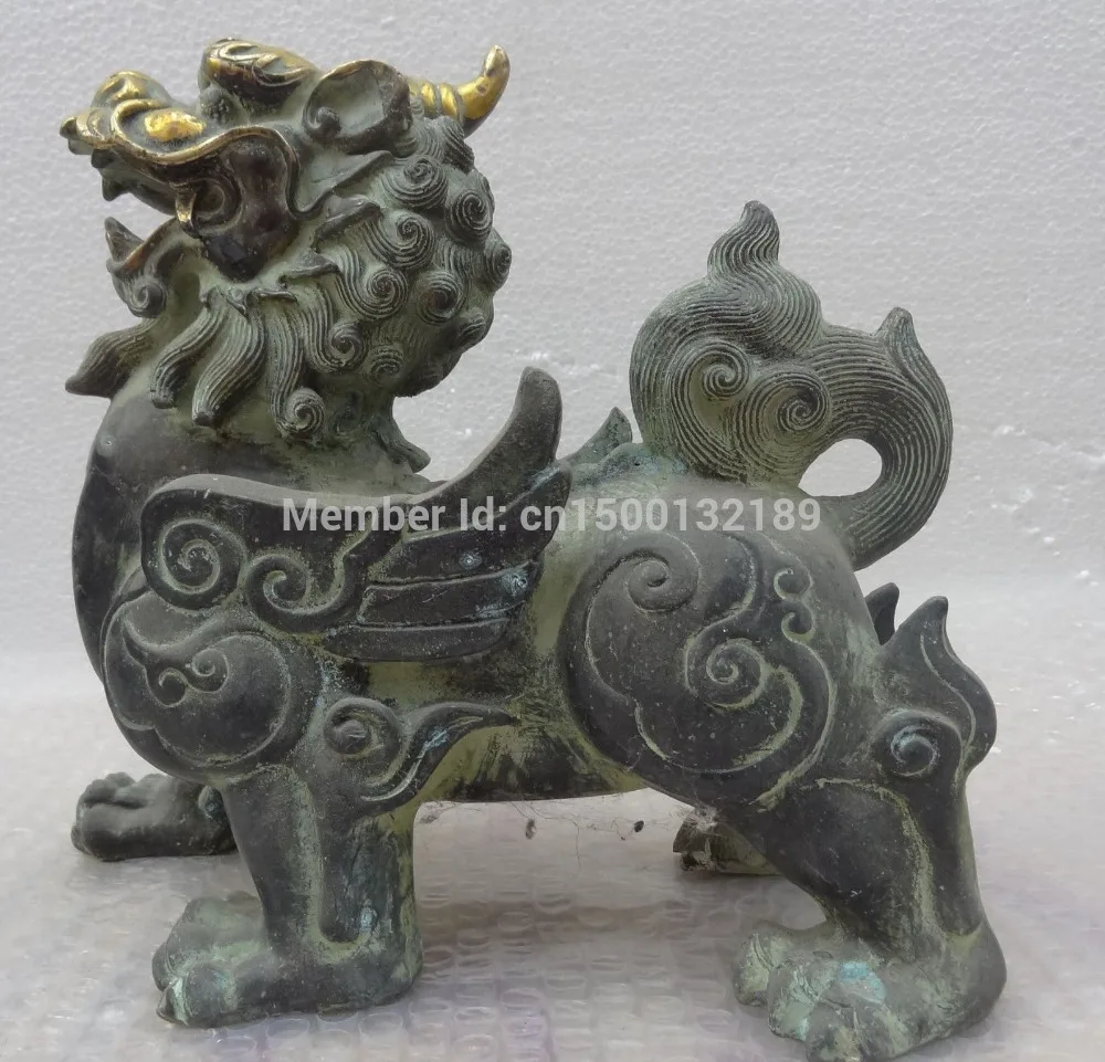 

xd 0036 12" Chinese Bronze Gilt Sculpture Wealth Animals Fly Kylin Dragon Unicorn Statue