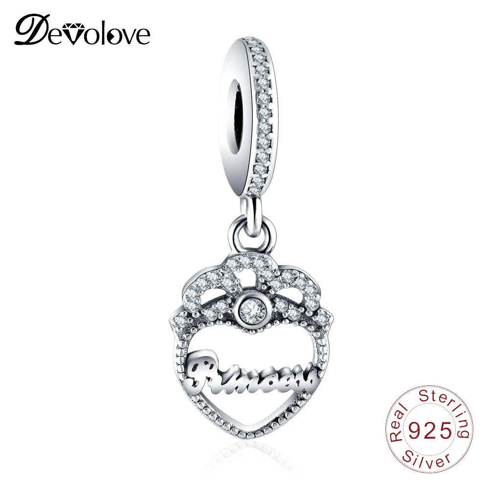 Devolove 925 пробы серебро Princess Crown сердце с AAA CZ бисера подходят оригинальный Pandora