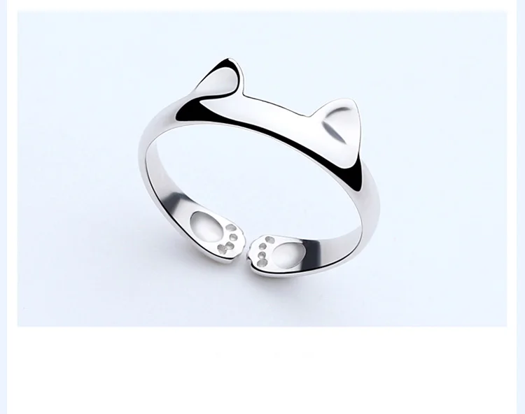 925 Sterling Silver Cat Ear Rings For Women Student Cute Sweet Personalized Adjustable Girls Fashion Creative Jewelry Ring Gift