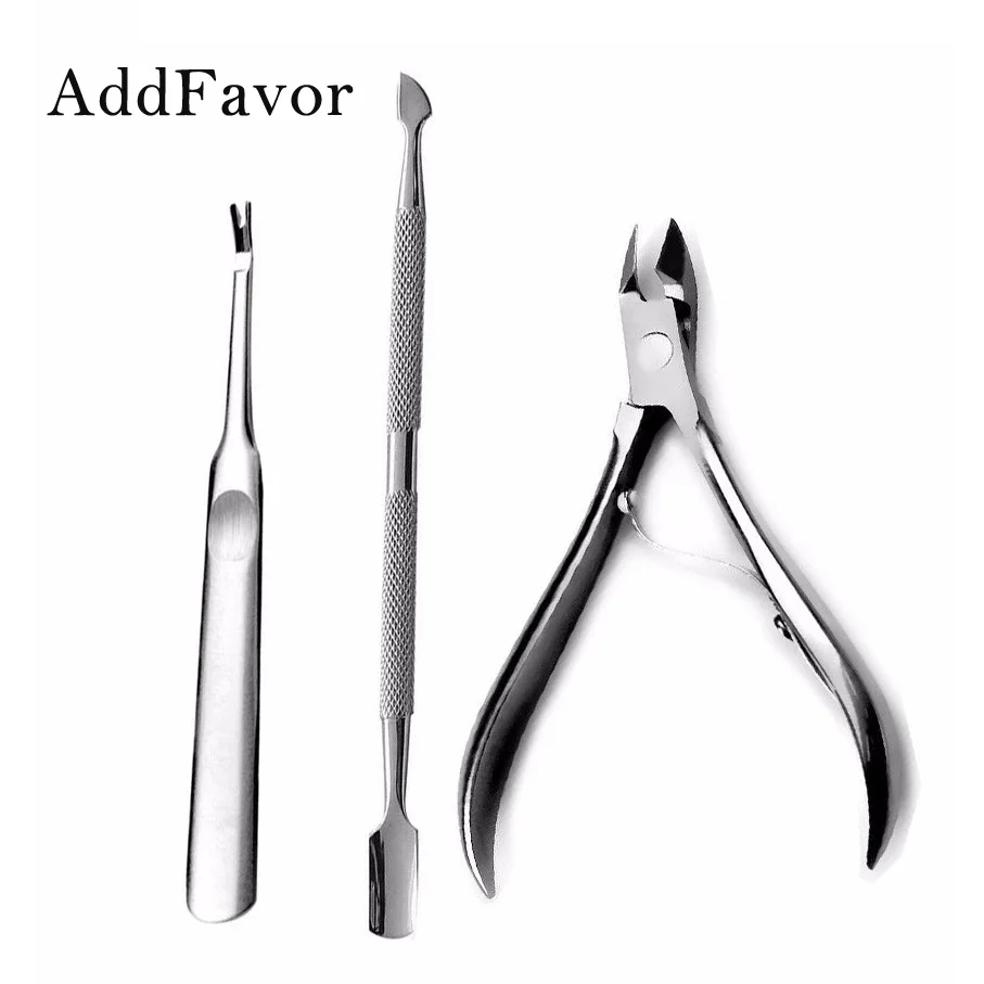 

AddFavor 3Pcs Stainless Steel Nail Cuticle Pusher Remover Cutter Nipper Clipper Nail Art Tools Manicure Set for Personal Care