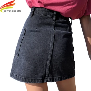 

Spring Summer Korean A Line Skirts Women High Waist Zipper Up Denim Skirts Female Streetwear Empire Cotton Mini Denim Skirt