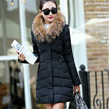 AILOOGE женские зимние куртки натуральный пушистый меховой воротник Женское пальто с капюшоном на утином пуху парки тонкие теплые женские куртки пальто