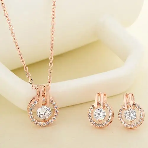 

shining Women's Zircon Round Pendent Choker Chain Necklace Earrings Wedding Jewelry Set