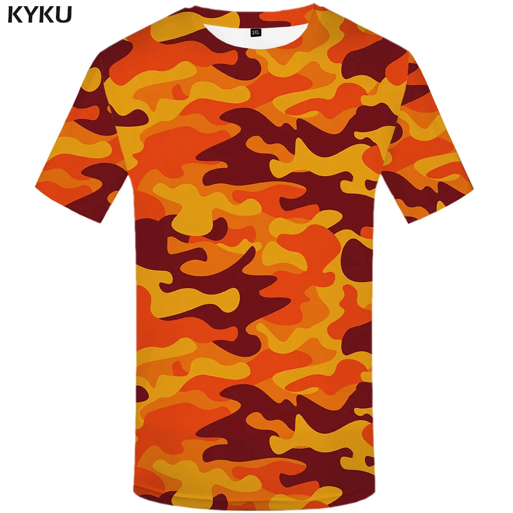 

KYKU Orange Camouflage T shirt Men Camo Tshirts Casual Military Anime Clothes Colorful T-shirts 3d Gothic Tshirt Printed