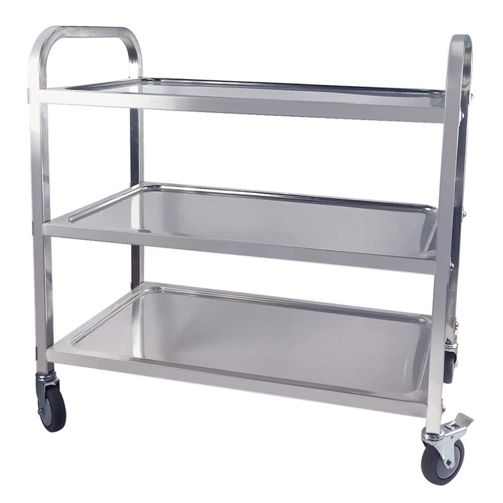  Stainless Steel 3 Tier Trolley Cart with TPR Mute Wheel Large Kitchen Shelf Trolley for Catering Ho - 33050717602