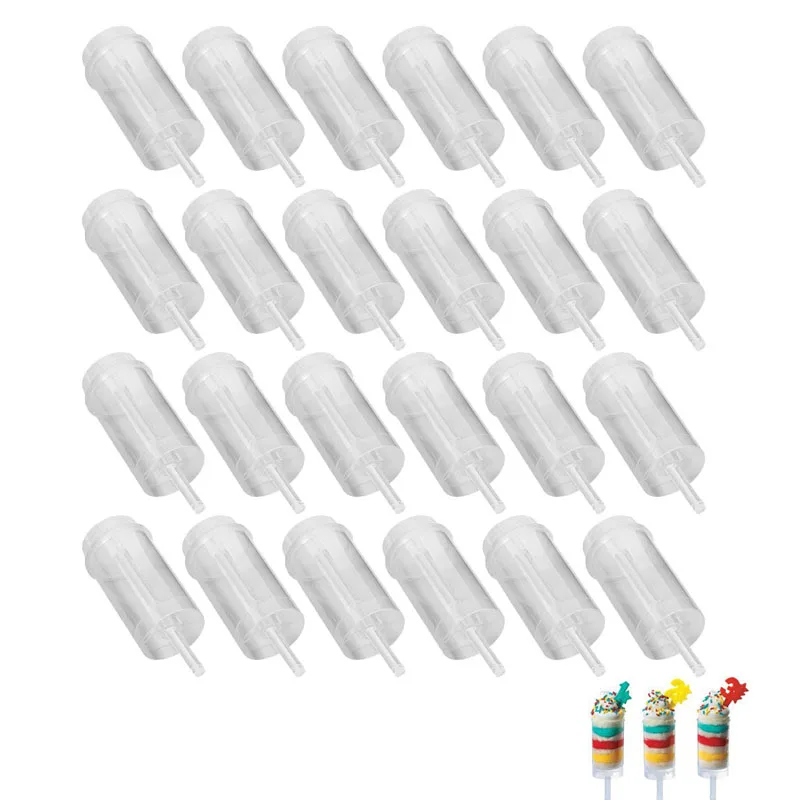 

24 Pcs Cake Push Pop Containers Round Shape Cake Dessert Push Up Pop Shooter Containers with Lids Cupcakes Ice Cream Mold KC1068