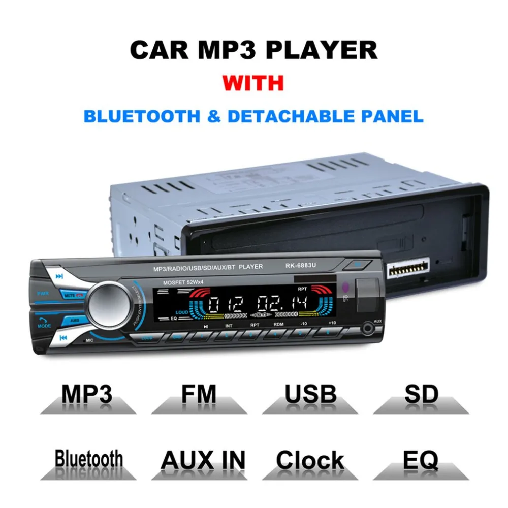 

RK-6883U Car DVD SD Card Reader USB Car MP3 Player With Bluetooth Detachable Panel FM Tuner Aux In Remote Control