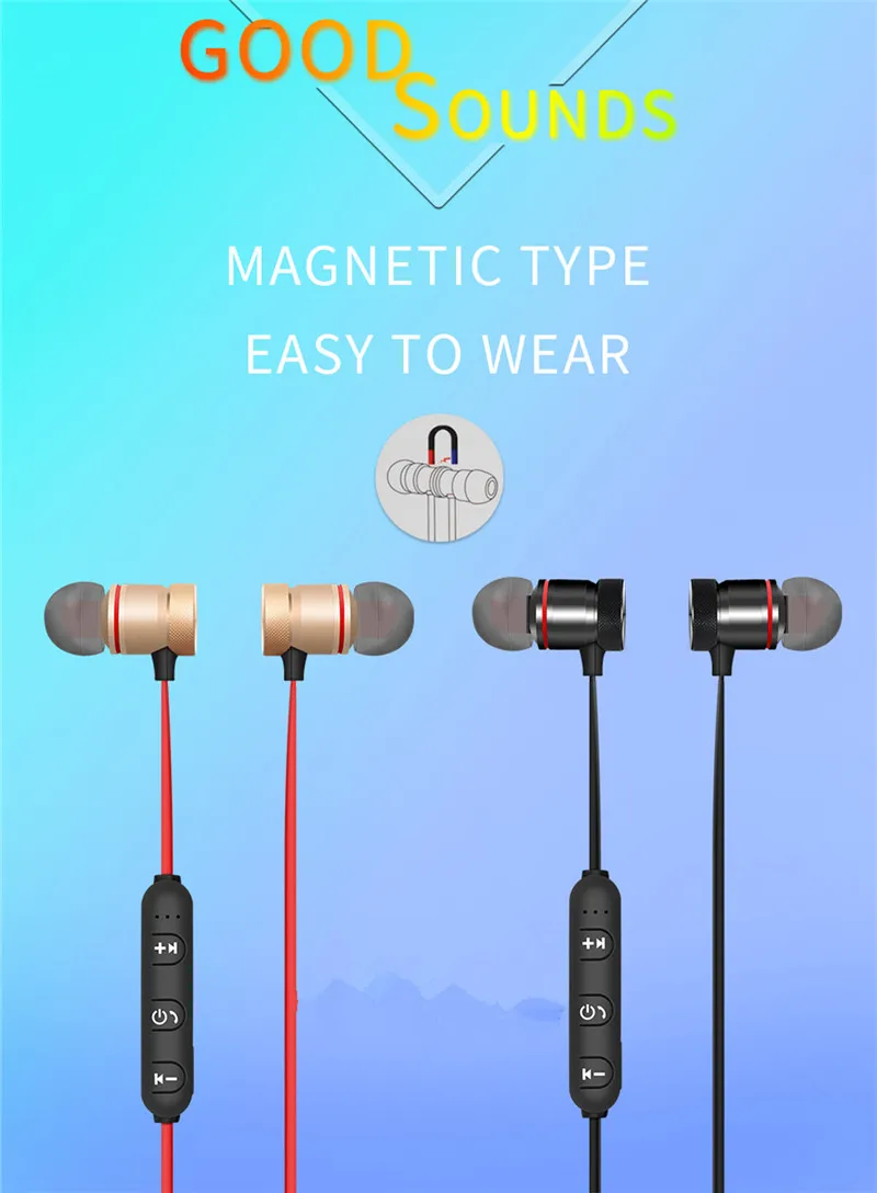 Стерео наушники беспроводные Bluetooth наушники музыкальные гарнитуры магнитные наушники для samsung iPhone 6/6 S/7 Plus