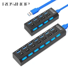 Rosinop, высокоскоростной usb-разветвитель, 4, 7 портов, мини, мульти USB концентратор, 3,0 переключатель, hab, USB концентратор с адаптером питания, аксессуары для компьютера, ПК
