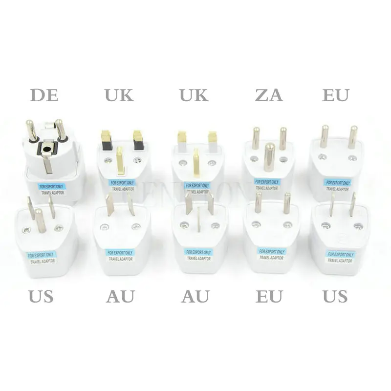 

To UK EU US AU DE 2PIN 3 Pins AC Power Plug Travel Adapter Converter 1000pcs CE ROHS FCC