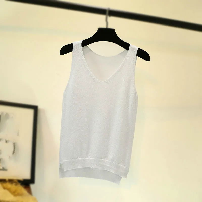 

Summer Fashion Casual Solor Color Knitted Tops Camis Vest Female Women's Sleeveless Shirt Blusas Femininas Clothing