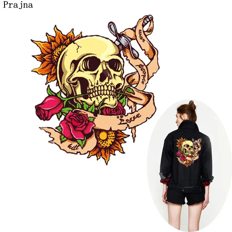 

Prajna Stranger Things Iron-On Transfer Guns N Rose Skull Iron On Patch For Clothes DIY Hot Vinyl Punk Printed Stickers On Shirt