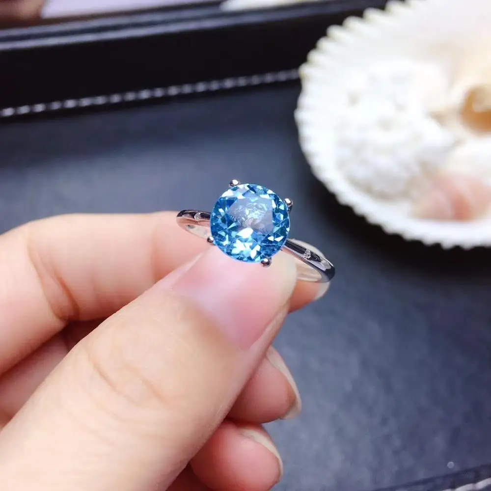 

100% natural Topaz gemstone ring for women silver jewelry blue color shiny gem good cut birthday anniverary party present