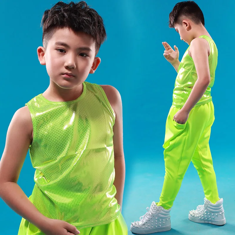 

Spring summer Kids Adult Neon Green Top Children Boys Girls Unisex performance clothing Dot Unisex bead thin Hip Hop Dance Vest