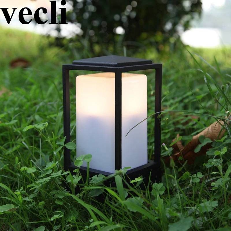 Goedkoop Kubus vorm outdoor creatieve licht pijlers aluminium art post lampen balkon tuin residenti euml;le foco exterieur led