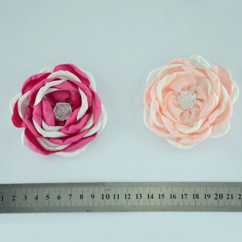 

Yundfly 12pcs/lot 3.6" Two-tone Burning Flowers for Baby Adult Headband Clips Pearl Rose Flower Diy Kids Girls Hair Accessories