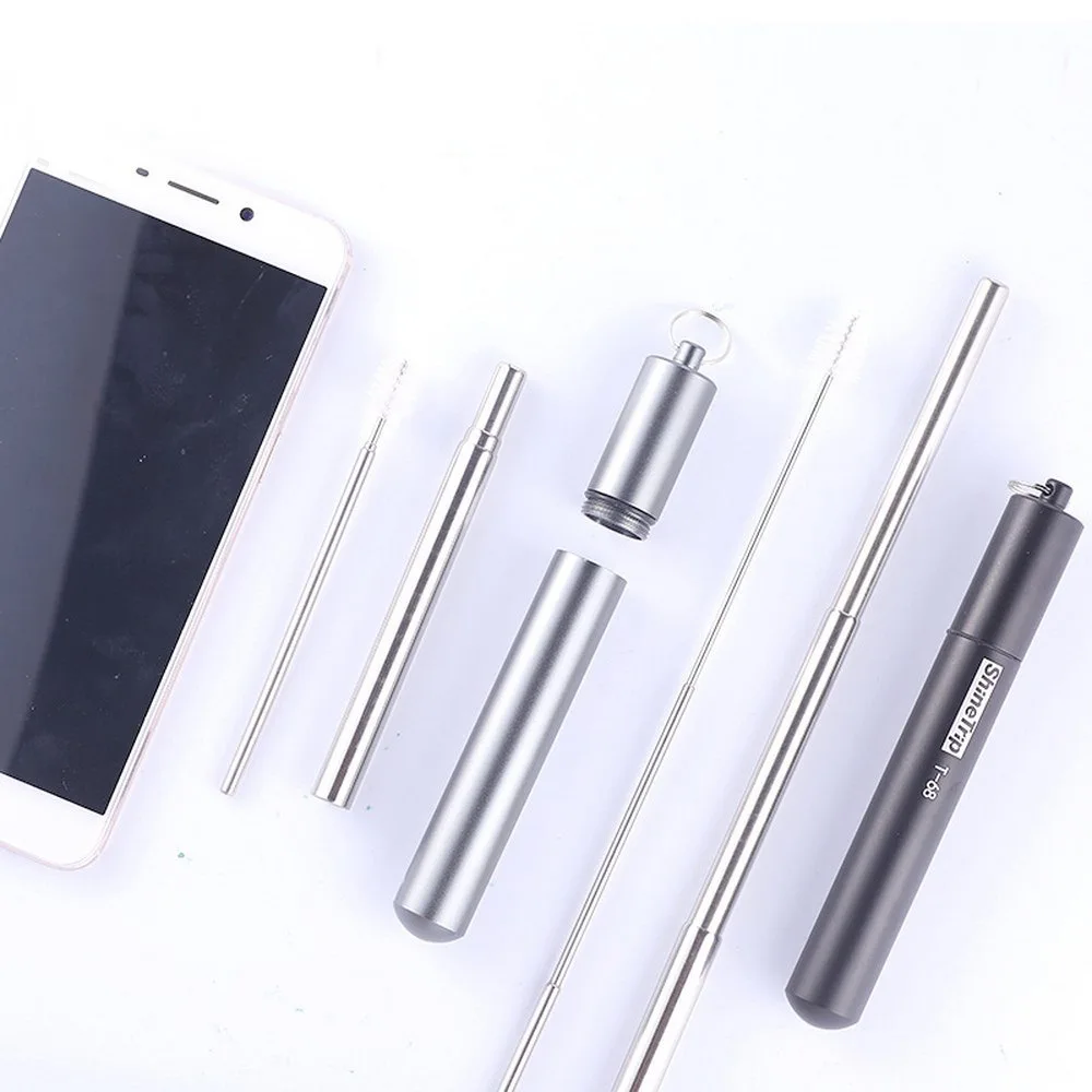 

2PCS Metal Straw Stainless Outdoor Portable Drinking Water Milk Tea Creative Environmental Protection Folding Sealing Tube