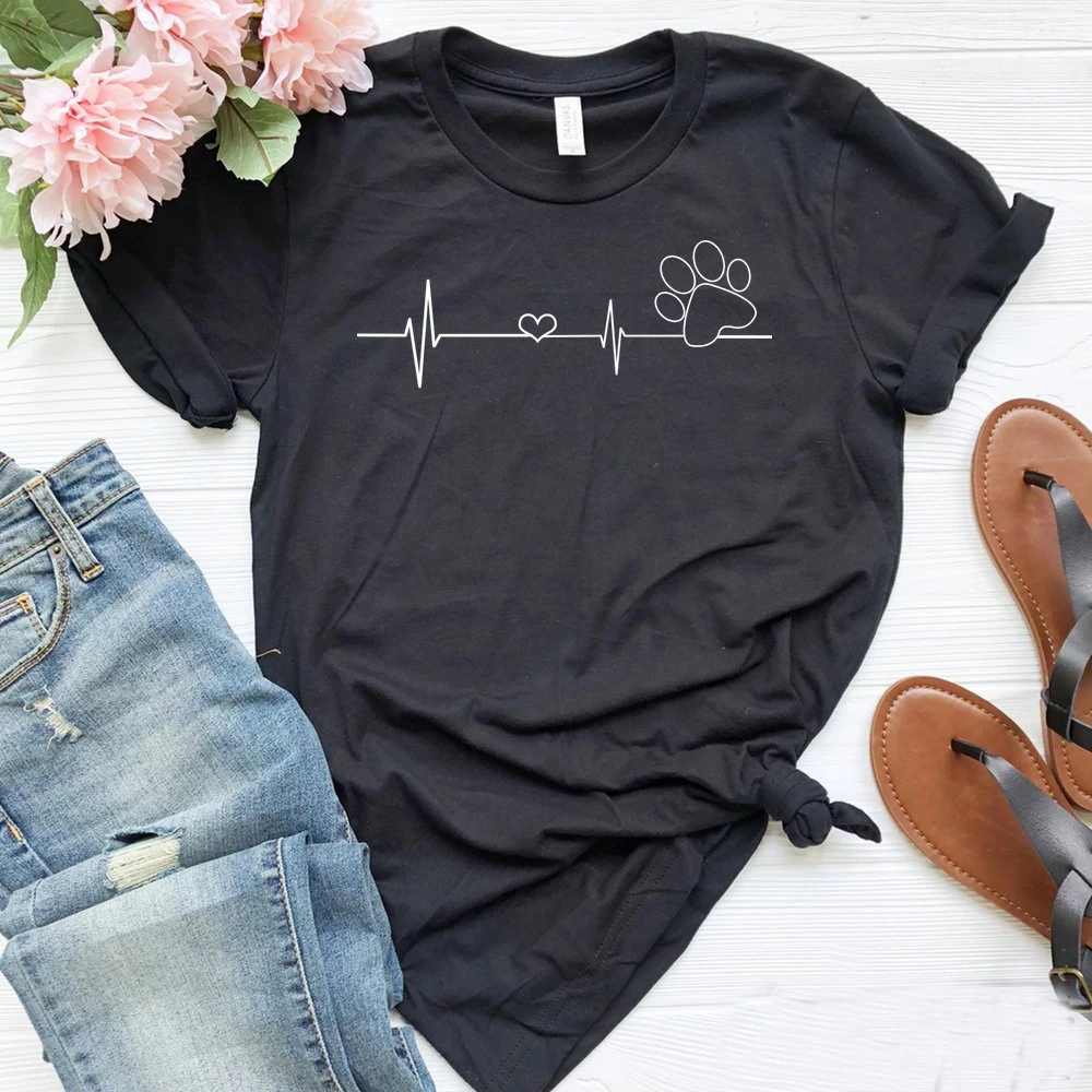 

Paw Heartbeat Shirt Dog Lover T-Shirt Women Funny Dog TShirt Cute Dog Mom Gift Veterinarian Shirt Kawaii Graphic T Shirts