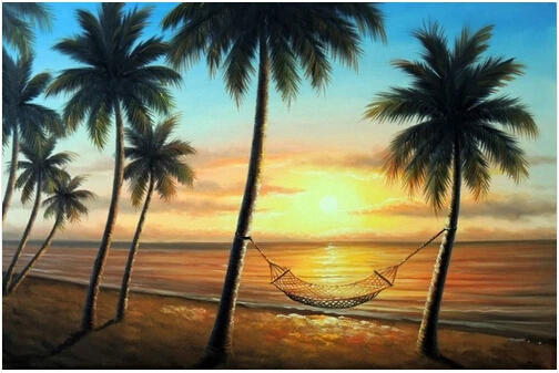 جزيرة هاواي الغروب شاطئ الأرجوحة شاطئ النخيل شجرة النفط الطلاء Painting Signatures Oil Sidepainting Bulbs Aliexpress