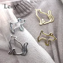 

LEIIY 2 Colors Hollow Cat Dog Brooches For Women Lady Simple Metal Cartoon Animal Pin And Brooches Fashion Party Jewelry