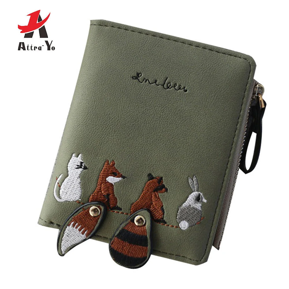 

High quality Women's Wallet Lovely Cartoon Animals Short Leather Female Small Coin Purse Hasp Zipper Purse Card Holder For Girls